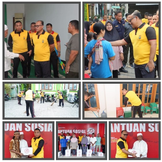 HUT Bhayangkara ke-78: Polsek Pademangan dan Polres Metro Jakarta Utara Bersih-Bersih dan Berbagi di Mesjid Jami Sabilillah